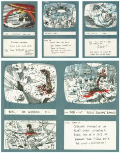 Image of storyboards from the scifi movie Alien by Ridley Scott