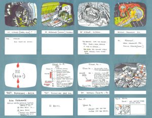 Image of storyboards from the scifi movie Alien by Ridley Scott